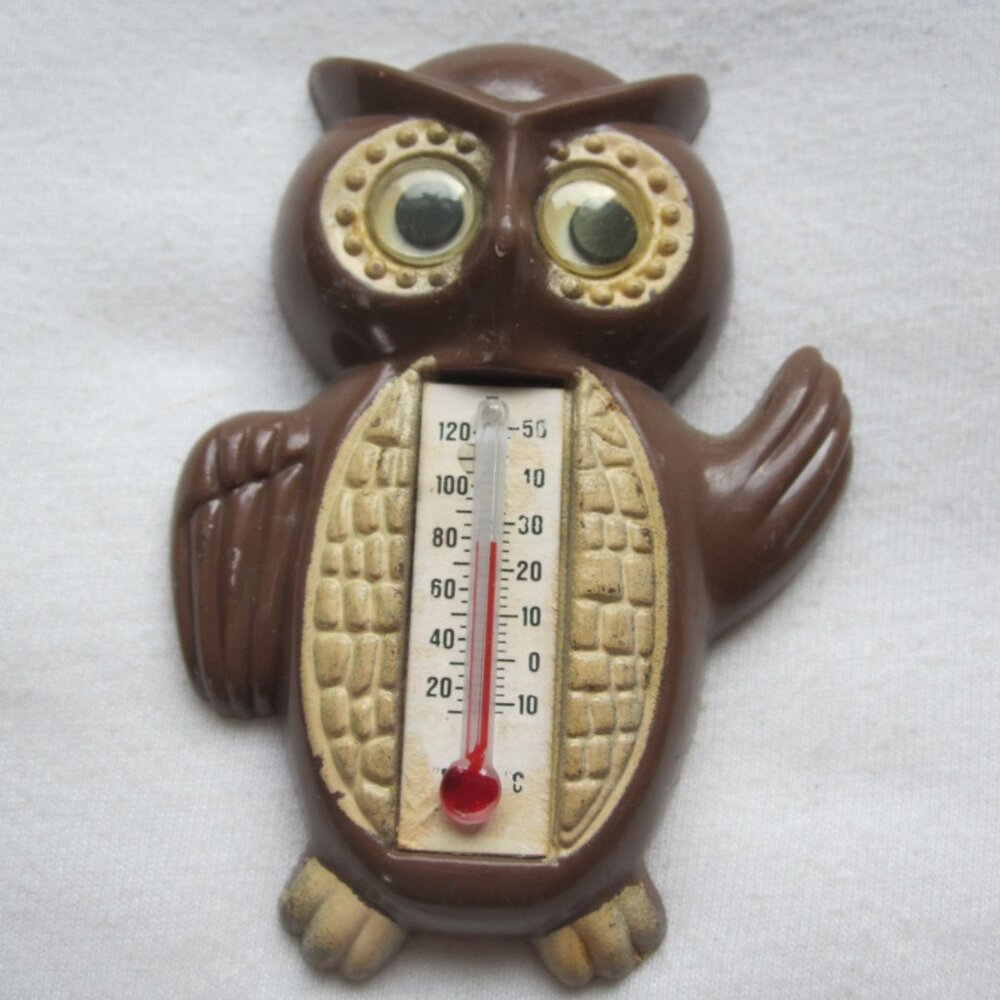 Vintage Plastic Fridge Magnet: 3.5" Owl Thermostat